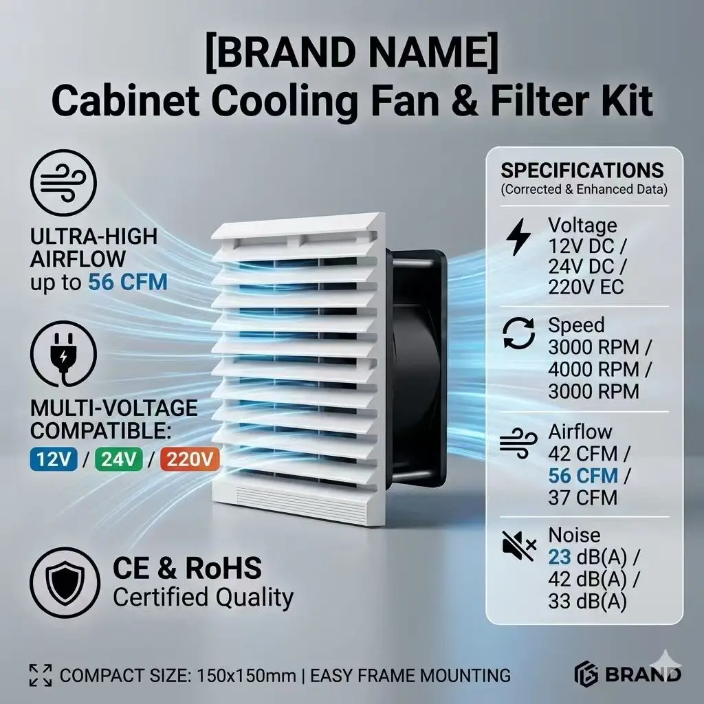 116mm Cabinet Ventilation Filter Fan Kit 802, IP54 Waterproof Cooling, AC 115V 230V EC / DC 12V 24V for Electrical Enclosure
