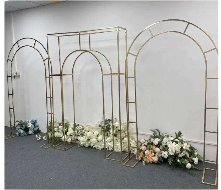 

New iron art arch screen combination background frame for wedding, wedding stage prop decoration, gilded geometric flower stand