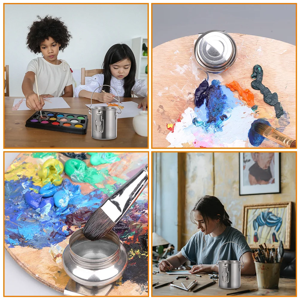 1 セットステンレス鋼ペイントブラシ洗浄バケツ耐性ペンクリーニングバレル水彩油インク用ポータブル