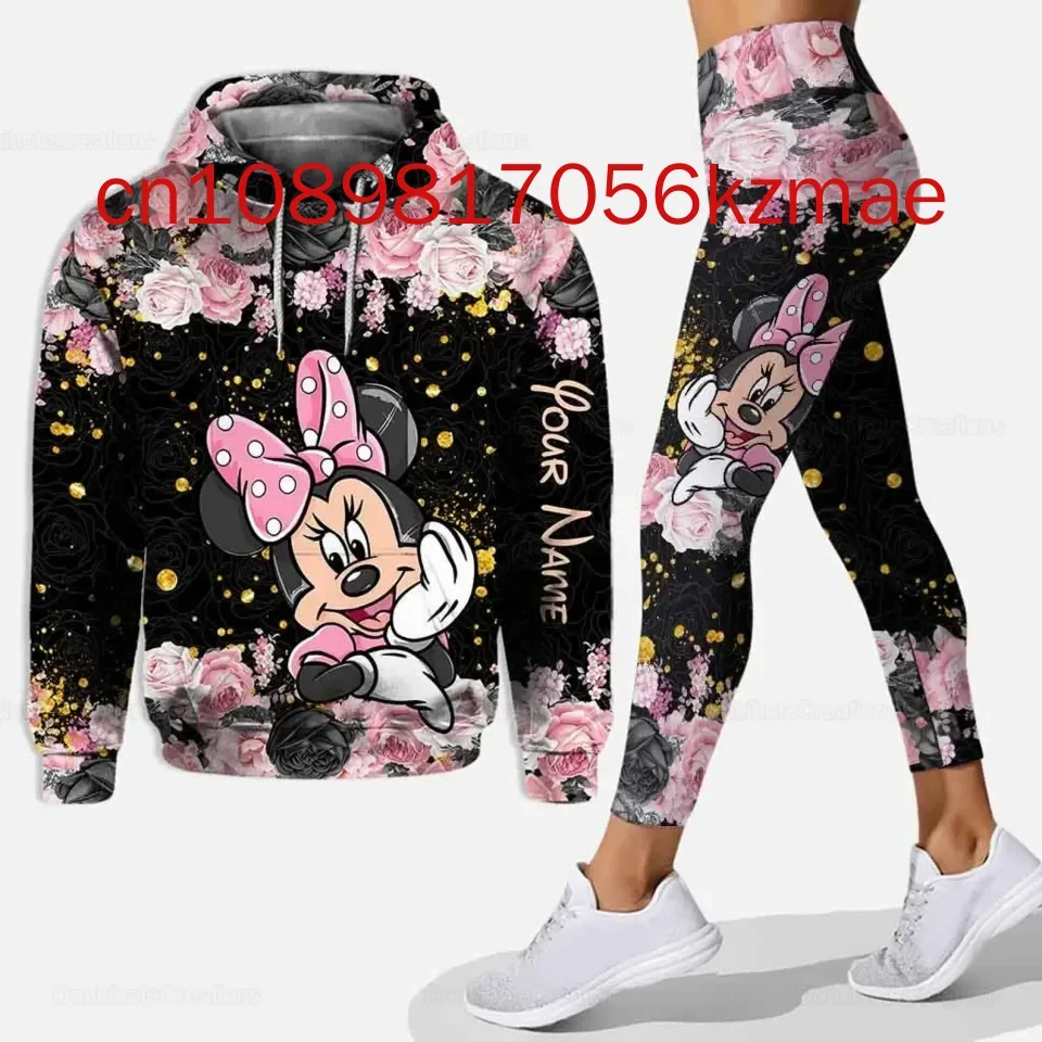 Sudadera con capucha Disney Minnie Mouse 3D para mujer, conjunto de pantalones de Yoga con capucha, pantalones de chándal de Yoga de Mickey de Disney, traje deportivo de moda con capucha