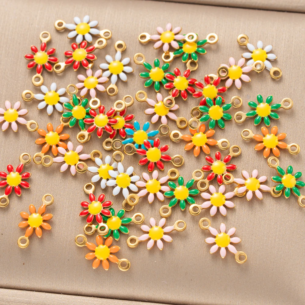 20pcs Stainless Steel 3D Enamel Daisy Charms Pendants Double Hole Connector for DIY Necklace Bracelet Jewelry Making Findings image 6