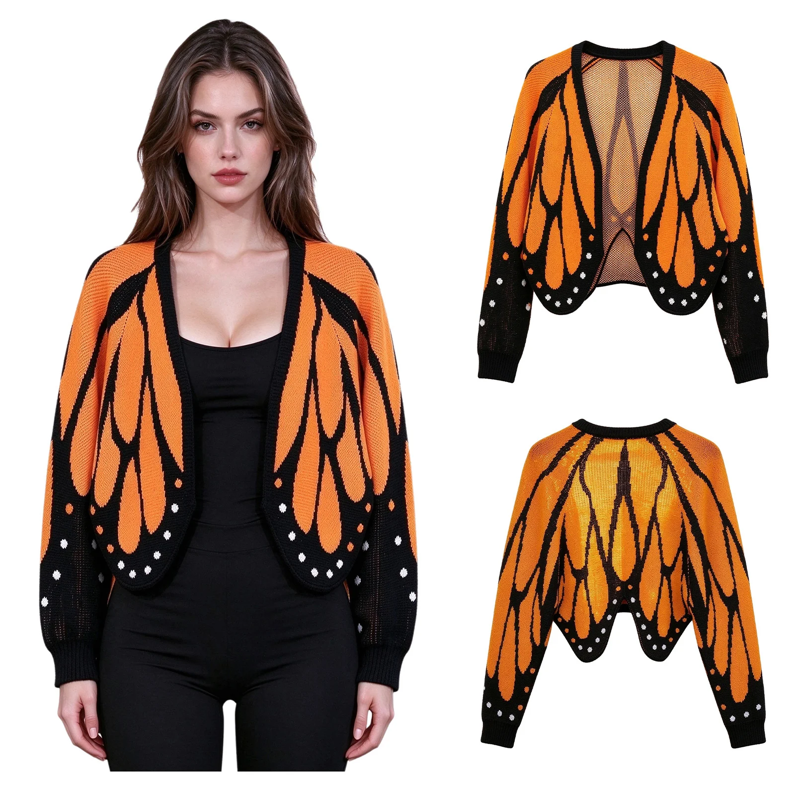 Women Knitted Butterfly Cape Shirts Top Irregular Hem Loose Fit Cardigan for Casual Daily Life Birthday Holiday Family Gathering