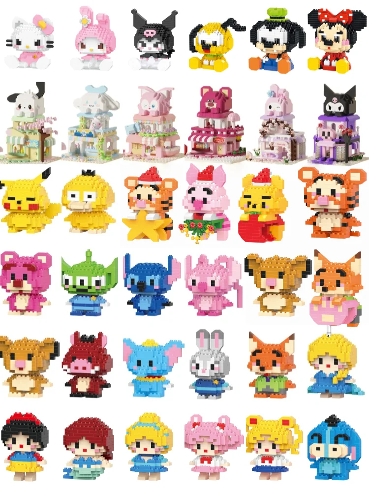 Klocki Cartoon Anime Hello Kitty Kuromi My Melody Cinnamoroll Myszka Klocki do budowania Lalka Zabawka Prezent Urodzinowy dla Dzieci — 2