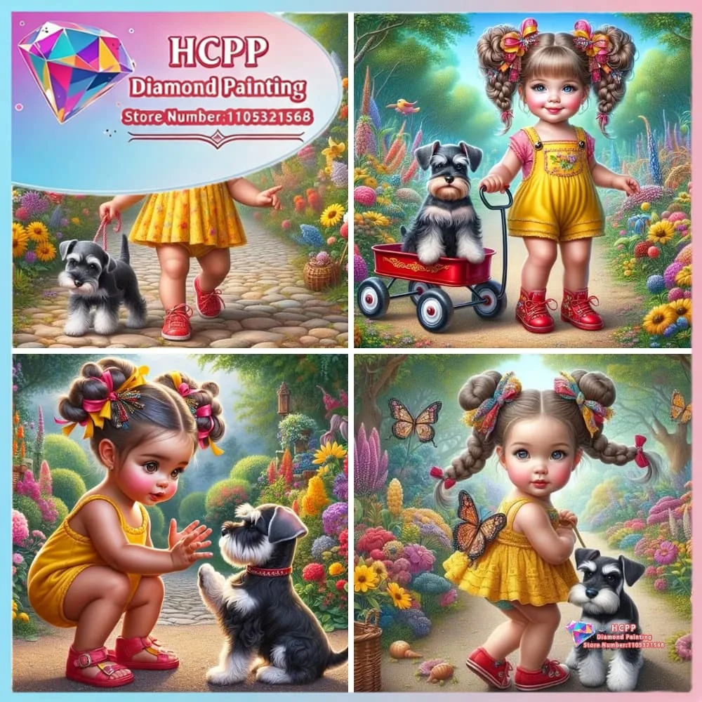 Niedliches Mädchen und Hund Diamant-Malerei-Set Quadratische Runde Diamanten 5D DIY Mosaik Handgemachte Kunst Einzigartiges Exquisites Geschenk Handwerk Heimdekoration