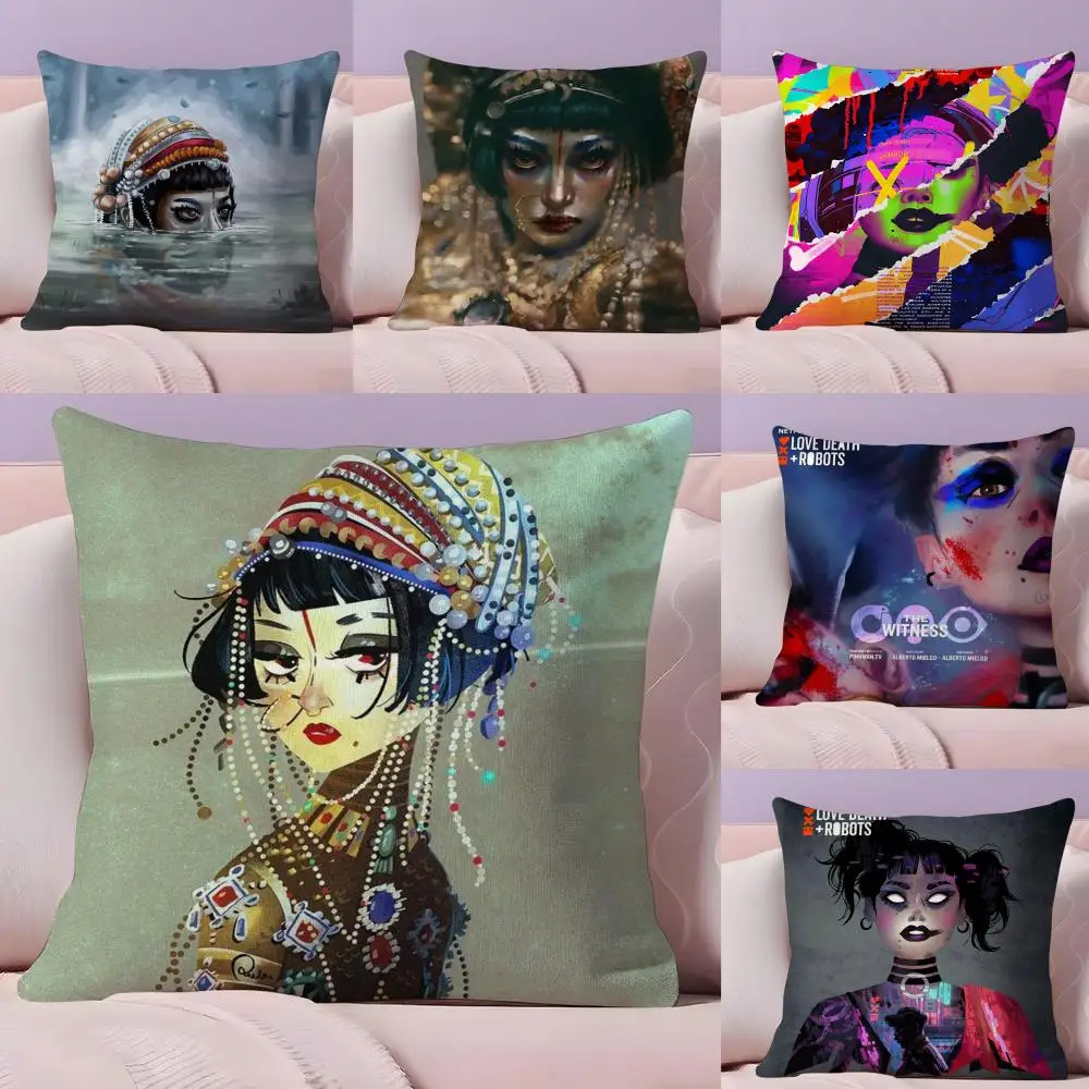 

Love D-Death Robots Cushion Cover Plush Fabric Soft Double-Sided Printed Sofa Warm Winter Home Gift Pillow Case