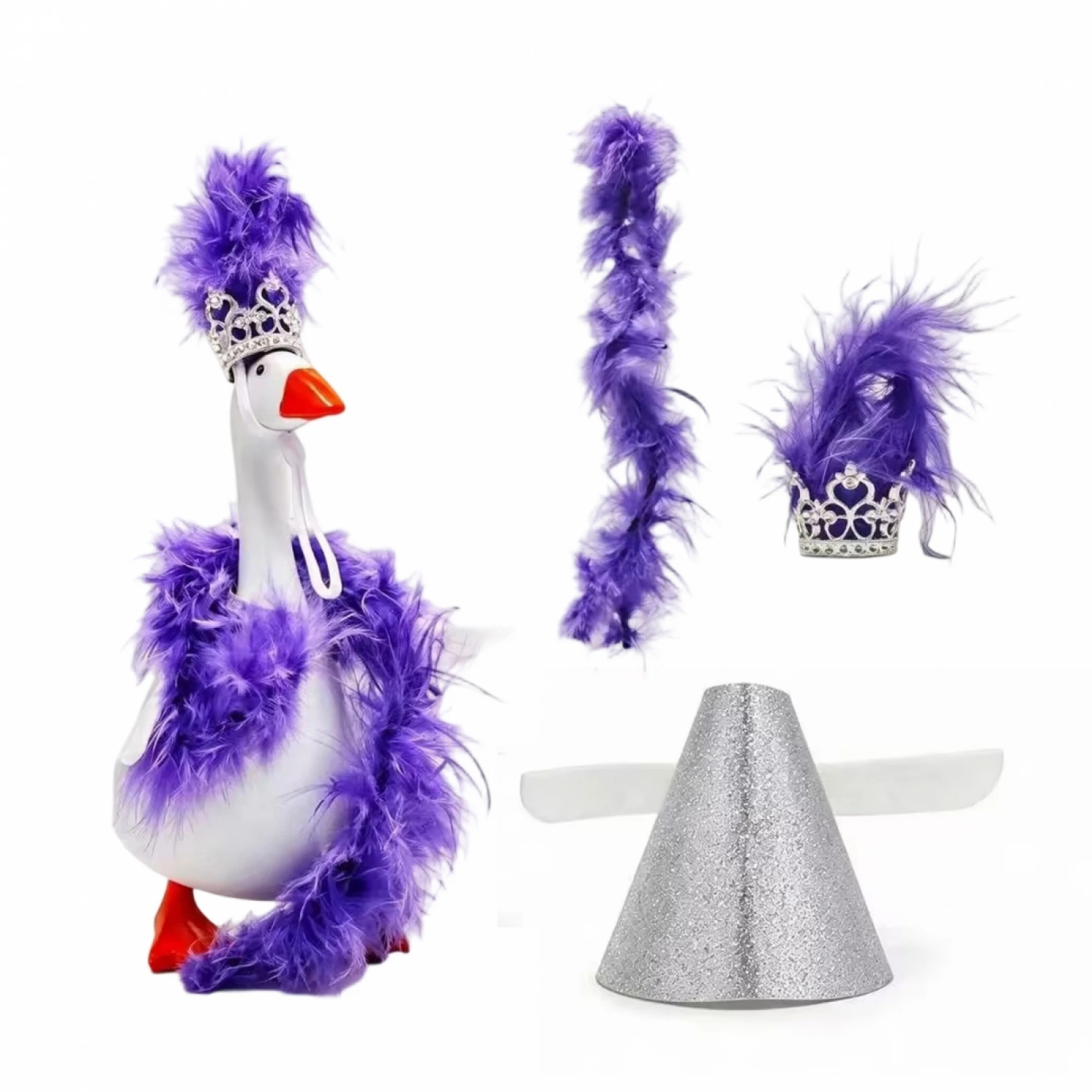 Desk Goose Party Outfit Mini Goose Glitter Clothes with Crown Feather Boa