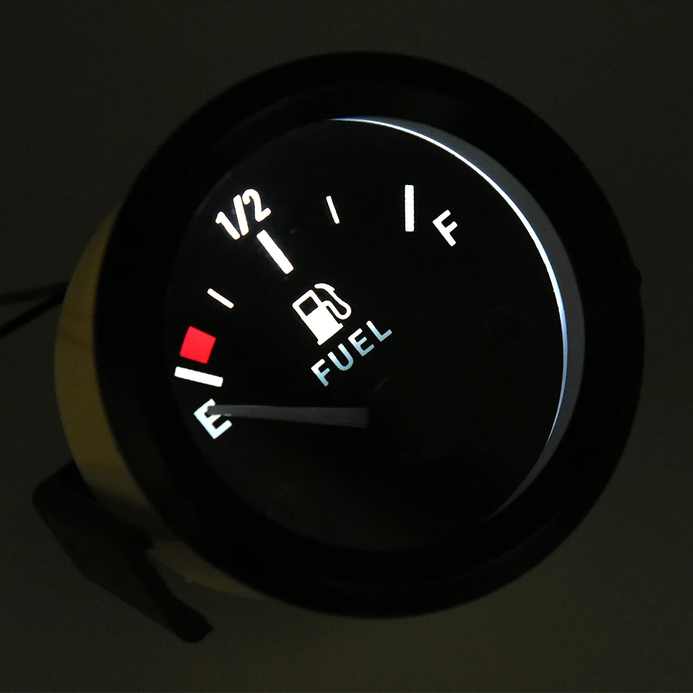 52mm Fuel Gauge Universal Fuel Level Gauge Meter 240-33ohm Signal with White Backlight 12V Black Rim Automotive Gauges