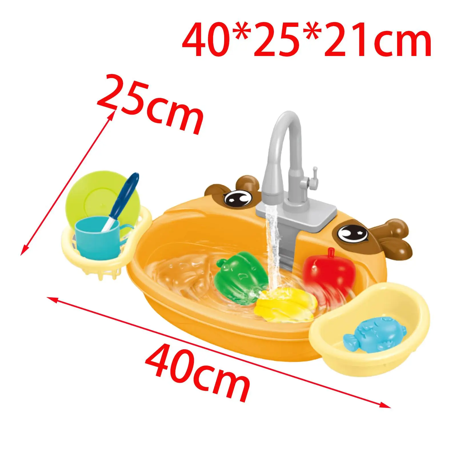 Children Dishwash Pretend Play Kitchen Sink with Running Water Fun Interactive Toy for Kids 4-8 Years