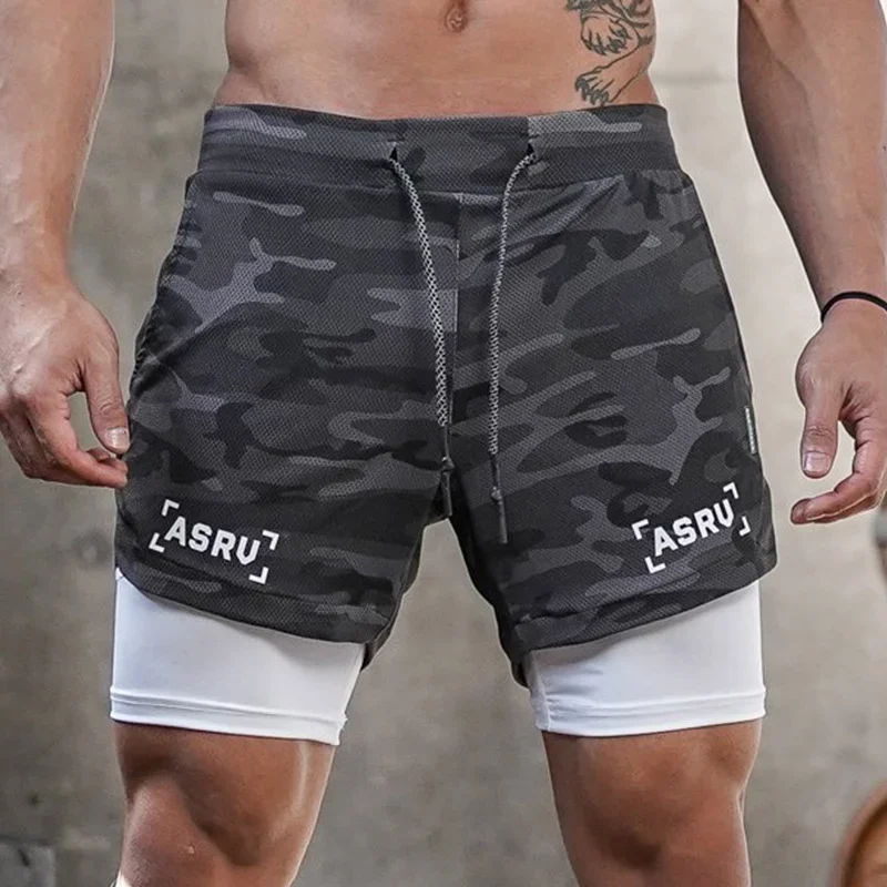 Running Shorts Men 2 in 1 Fitness Gym Sport Camouflage Quick Dry Beach Jogging Short Pants Bodybuilding Workout Training Shorts