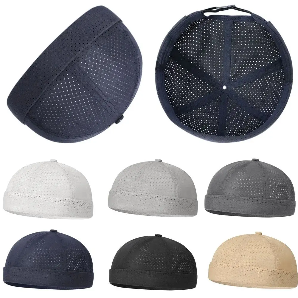 Casual Retro Brimless Docker Cap Adjustable Solid Color Mesh Hat Breathable Quick Drying Melon Skin Caps Unisex