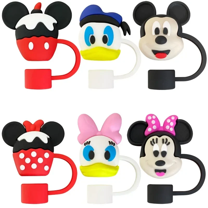 

6pcs Christmas Disney Mickey Mouse Minnie Reusable Straw Toppers for Stanley Cups Cartoon Donald Duck Dustproof 10mm Tip Covers