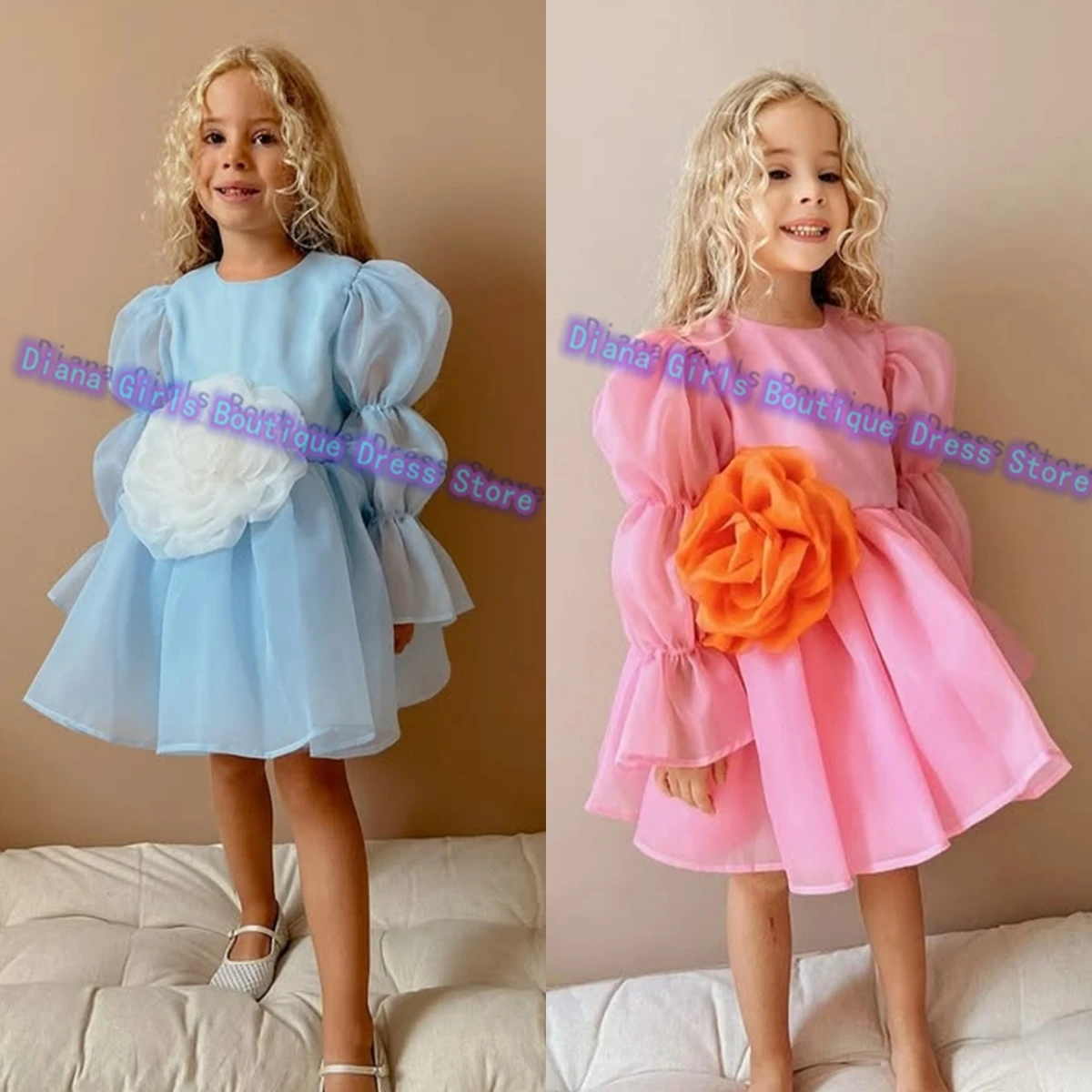 Vestido floral de natal para meninas, apliques fofos de cetim para casamento, festa de aniversário infantil, banquete, pequena princesa, vestidos personalizados