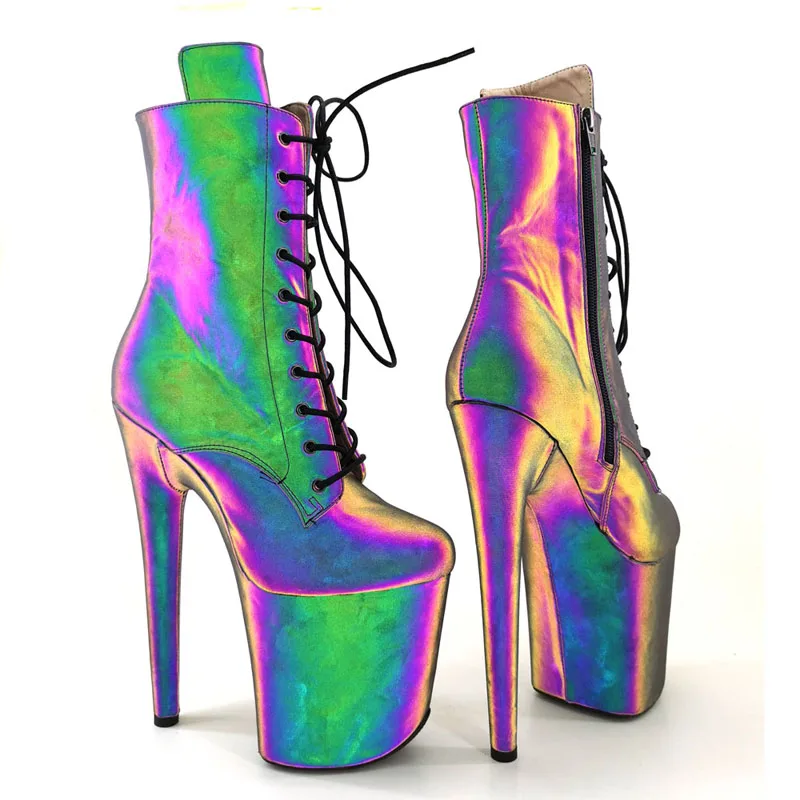 Leecabe 20CM/8Inch Reflect Night Light upper sexy exotic young trend fashion boots High Heel platform Pole Dance boot