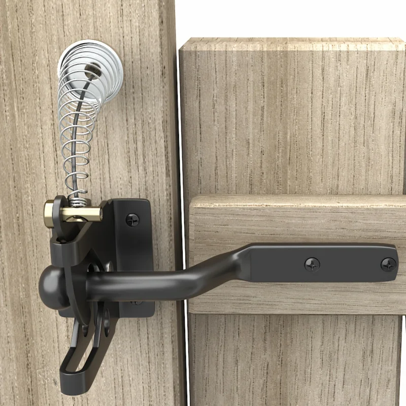 Self-Locking Fence Carbon Steel Latch w/ Spring Rope Puller, for Outdoor Fences/Safety Pools/Gardens/Sheds/Cages/Wooden Windows
