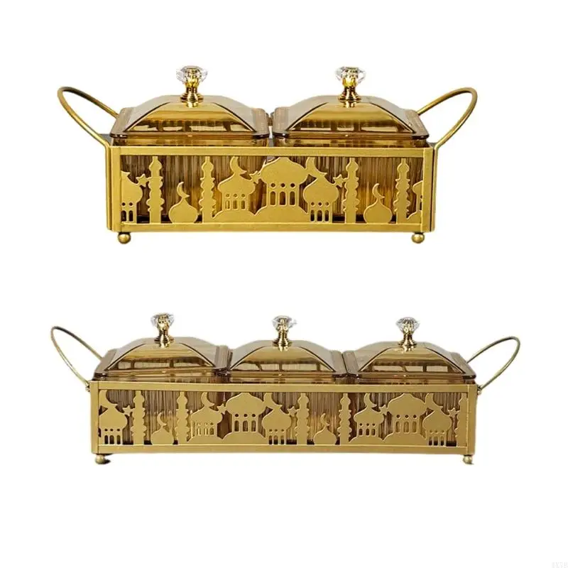 

4X7B Ramadans Pastry Decorative Tray Elegant Metal Platter Eid Mubarak Plate