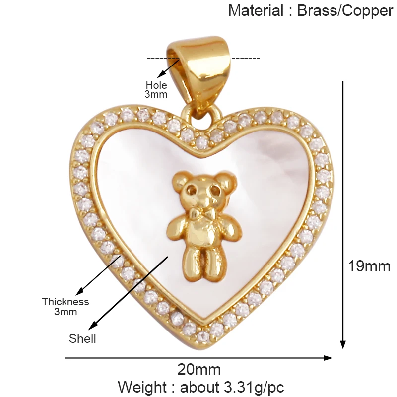 Cute Bear Fox Squirrel Charm Pendant,18K Gold Plated Cubic Zircon Shell Animal Necklace Bracelet Jewelry Accessories Supply K30