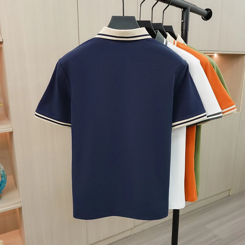 High Quality New Men's Summer Short Sleeved Contrasting Polo Shirt Lapel Embroidered Pattern Shirt Business Casual Men Clothing