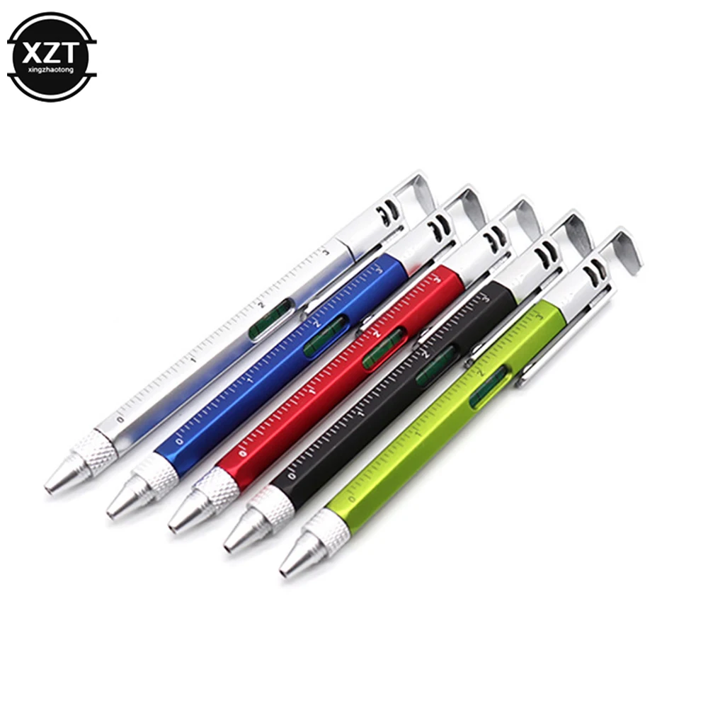 7 In1 Multifunctionele Balpen Handheld Tool Meet Technische Heerser Schroevendraaier Telefoon Houder Waterpas Voor School Office