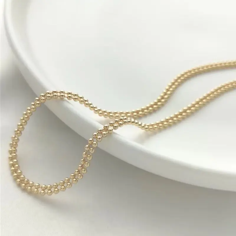 14K Gold-coated Double-row Bead Chain 1.5mm Round Bead Chain Loose Chain Diy Bracelet Braided Rope Jewelry Chain Accessories