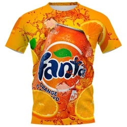 Men's Fun Short Sleeve T-Shirt Fashion 3D Drink Soda Coke Fanta Pattern T-Shirt Casual Oversized Round Neck Short Sleeve T-Shirt