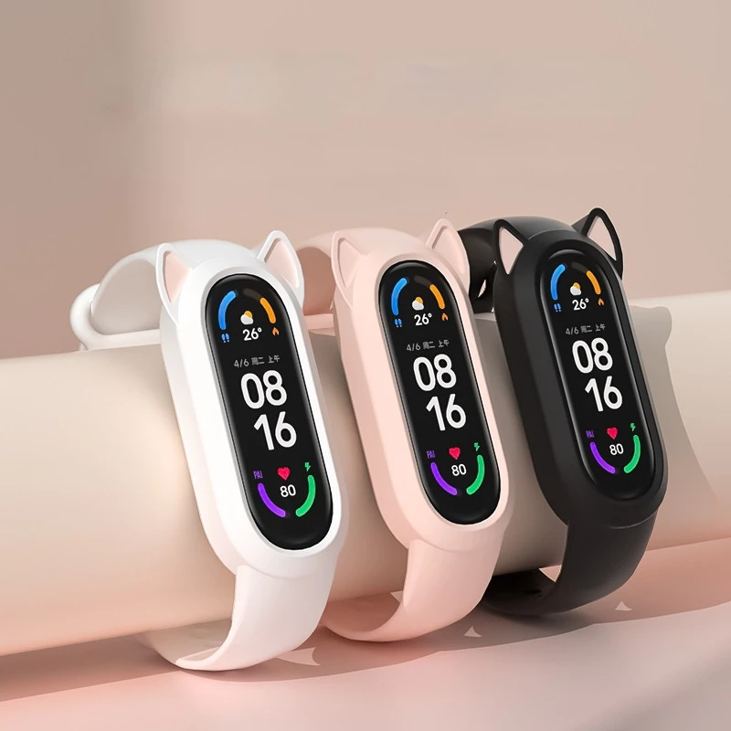 Xiaomi Mi için bant bilezik Band 3 4 silikon kedi kulaklar kayış MiBand 5 bilezik bilek kayışı Mi Band için Miband 6 bileklik 4