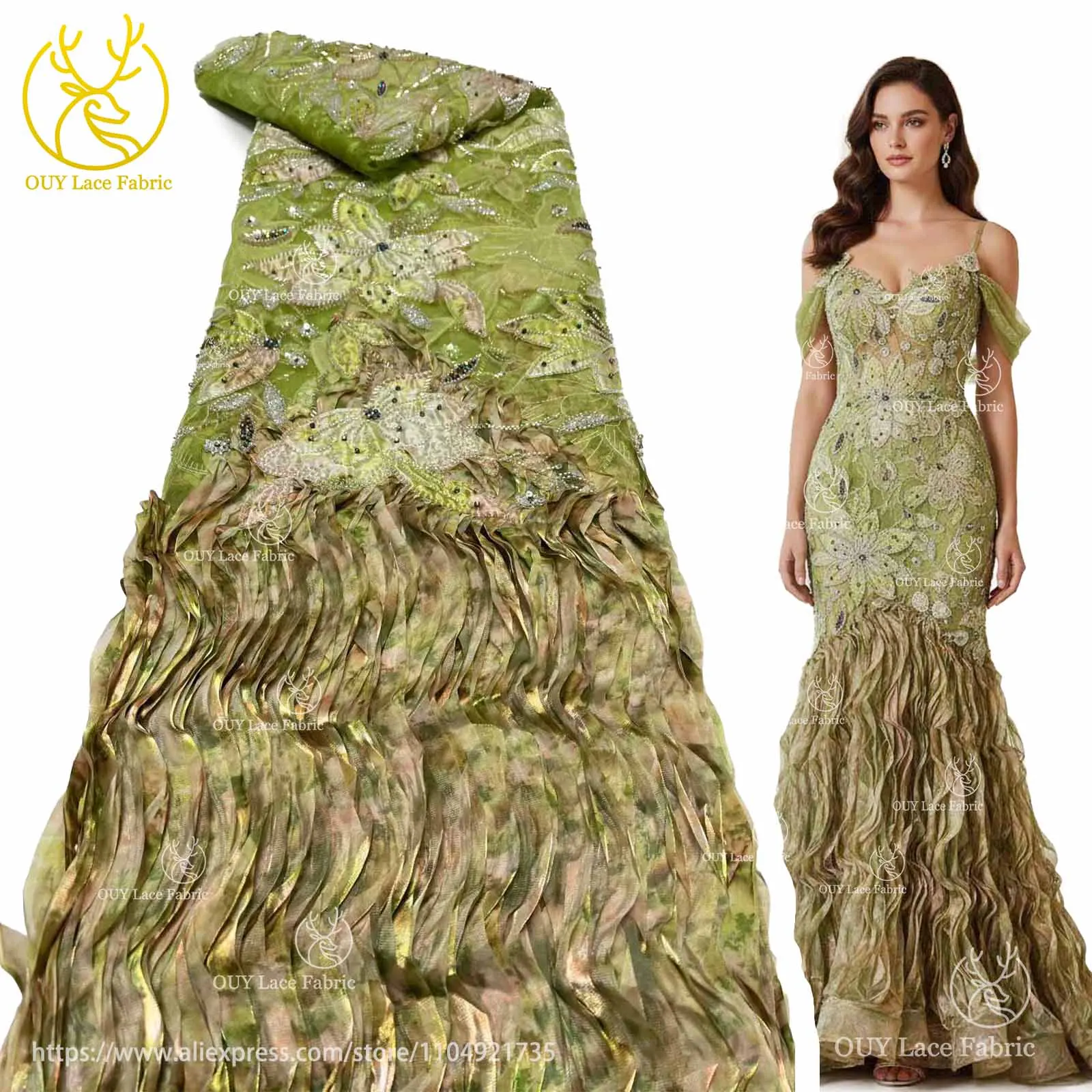 Afrikanischer nigerianischer Bräutigam-Pailletten-Spitzenstoff mit schweren Perlen, 2025, High-End-Luxus, französische 3D-Stickerei, Hochzeit, Party, Spitzenstoffe