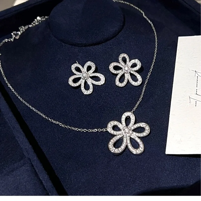 Flower Jewelry Set For Women Flower Zircon Earring Necklace Set Wedding Bride Jewelry Set Women Zircon Necklace