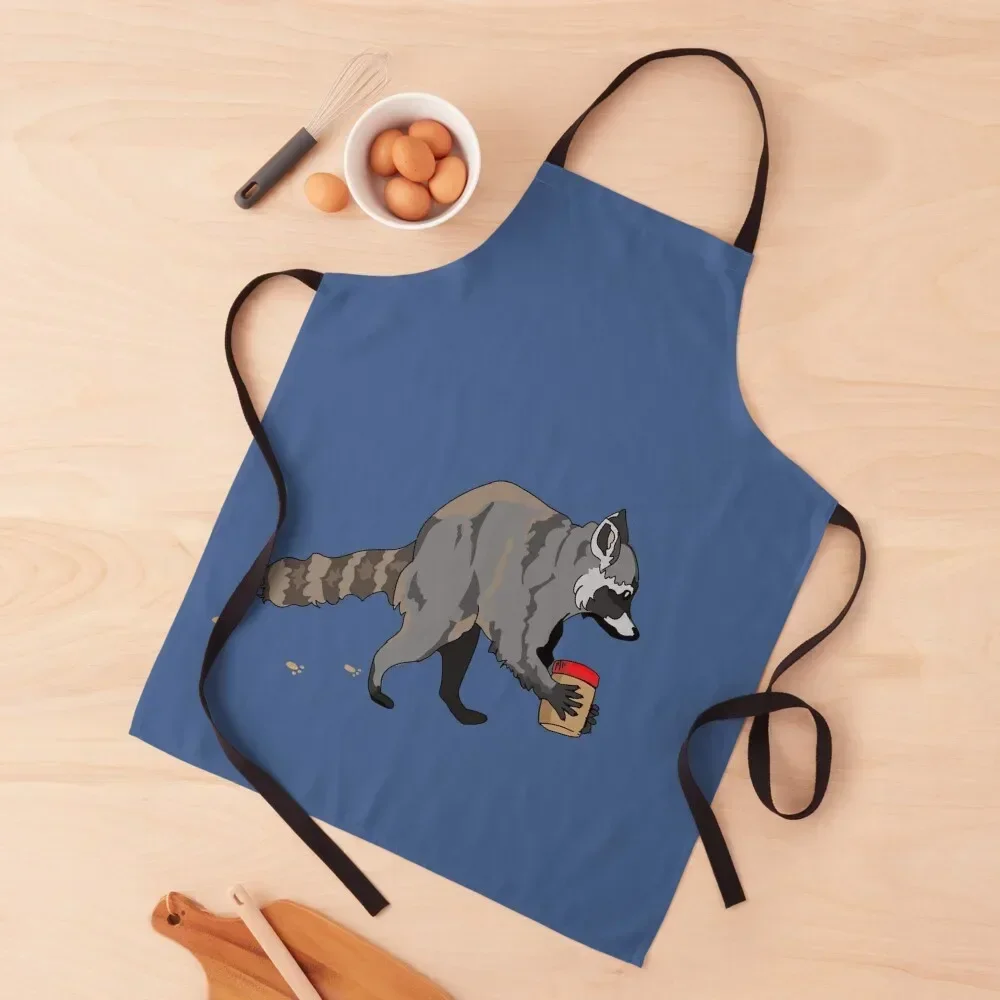 

Raccoon with a Jar of Peanut Butter Apron for women with pocket japanese style For Home Accessories Sexy Apron