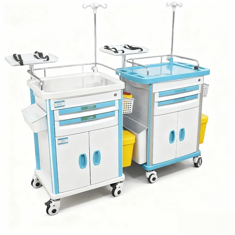 ABS+Metal Hospital Clinic Emergency Trolley Cart with Drawers 4 Silent Medical Castors Multi-Function Mobile Medical Cart