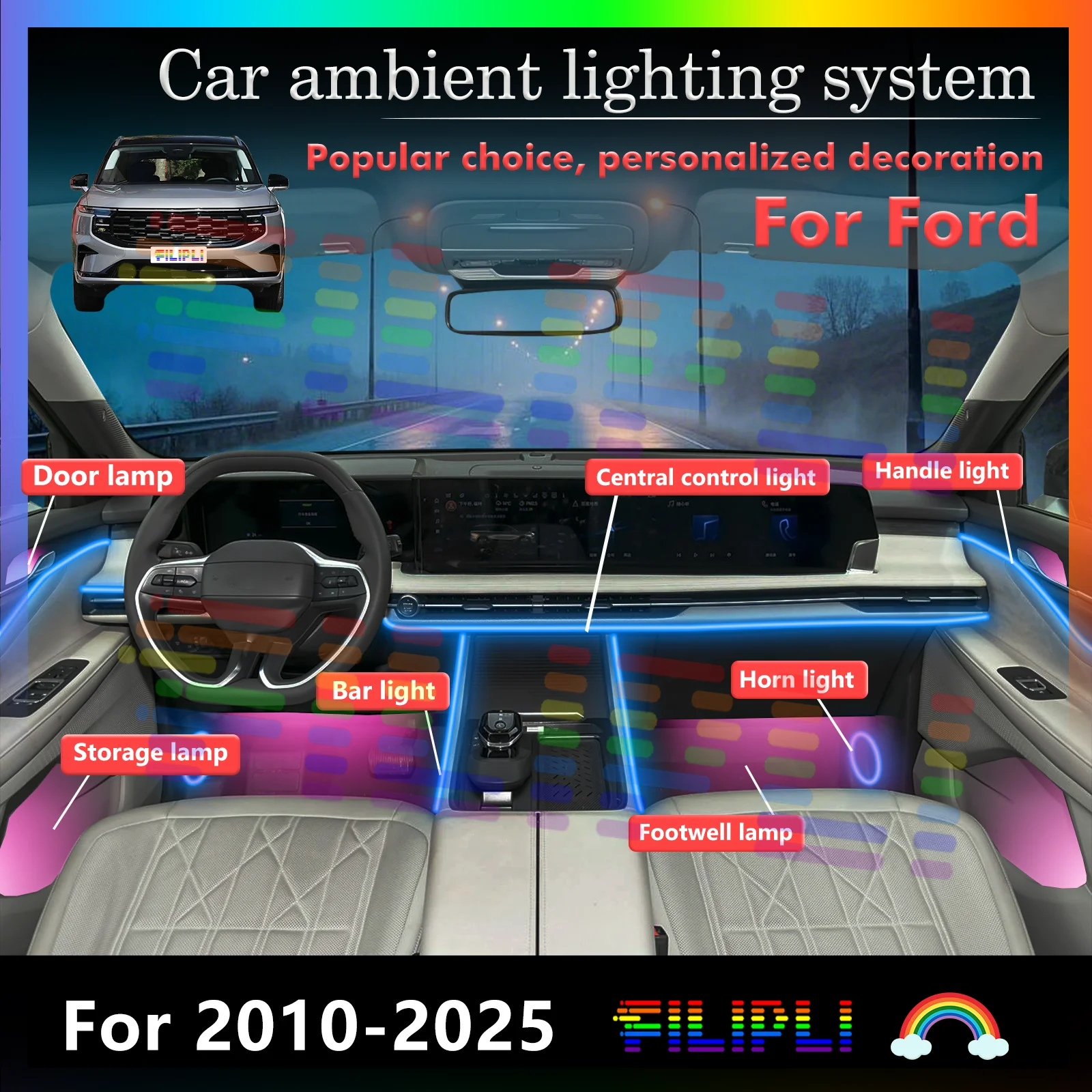 

For Ford Auto LED Ambient Lights - Anti-glare Filter, Ideal for Night Driving Comfort