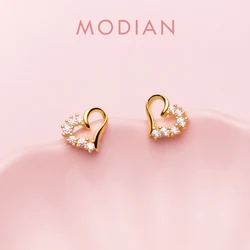 Modian Luxury Wedding Engagement Stud Earring for Women Sterling Silver 925 Radiant Zircon Heart Noble Ear Pin Fine Jewelry Gift