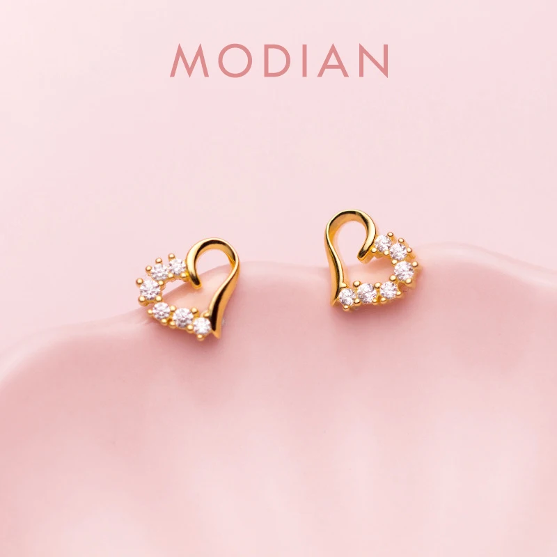 Modian luksusowe ślub zaręczyny stadniny kolczyki dla kobiet srebro 925 Radiant cyrkon serce szlachetny Ear Pin Fine Jewelry prezent