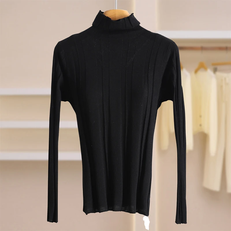 ياو الكورية Sle لون نقي عالية الياقة المرأة تريكو الشتاء رداء علوي من الصوف طبقات تنوعا مباراة تخفيف سليم صالح