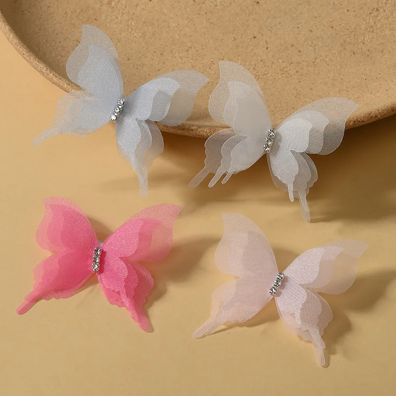 Acessórios de Vestuário em Tecido de Chiffon com Borboleta, Três Camadas de Diamante e Malha Tridimensional