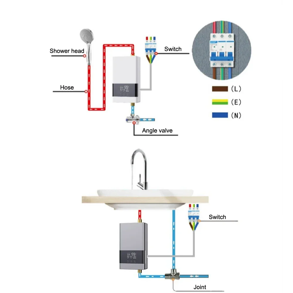 온수기 2 가지 가열 모드, 전기 온수기, 2 가지 가열 모드, 폐쇄 수도 밸브, 개방형 수도 밸브, 전원 버전