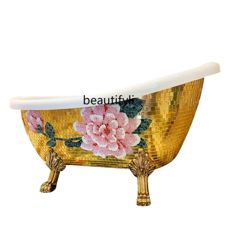 

European freestanding princess golden bathtub pearlescent acrylic household adult bathtub