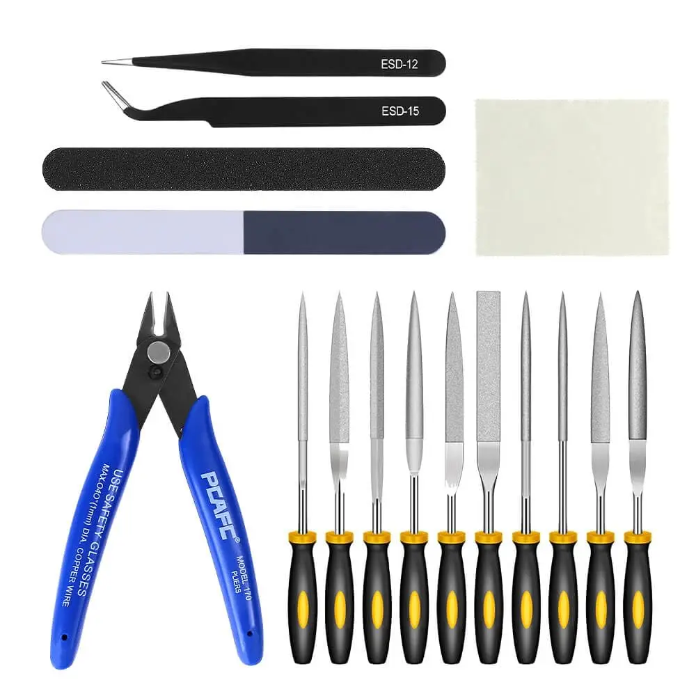 Hanboost 16Pcs 3D Printer Accessories for Cleaning and Finishing, High-Carbon Steel Needle Files, Polishing Bars & Tweezers Set