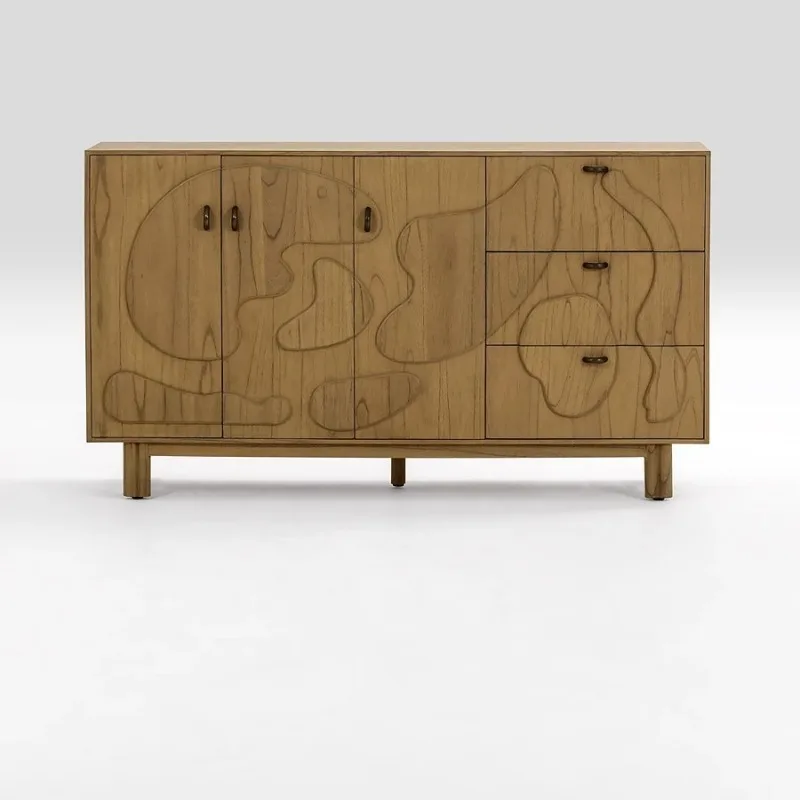 Scandinavian expression South East Asia vacation wind wabi-sabi, carved dining side all solid wood storage cabinets