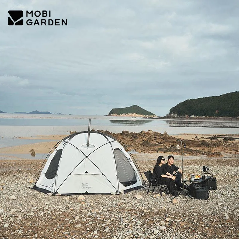 

MOBI GARDEN Commander Купольная палатка со снежной юбкой Большое пространство Кемпинг Открытый путешествия Пляжная палатка 70D Нейлоновая палатка Дымоход 7,2 ㎡ /9.3 ㎡