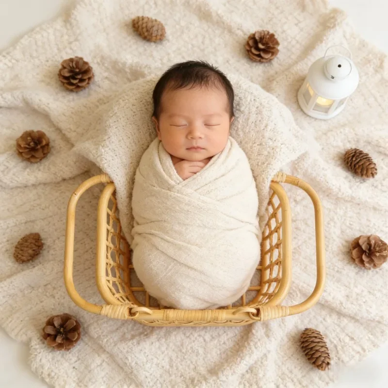 baby Photography Props Retro Rattan Round Basket Chair Baby Boy Girl Gift Posing Bed Studio Photo Shooting Background Accessory
