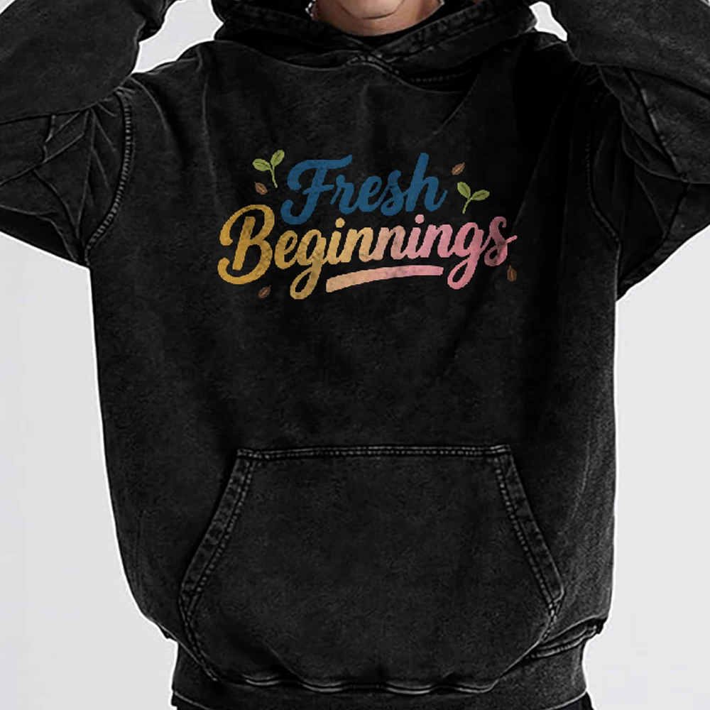 

Casual Washed Hoodie Casual Sweatshirt Graphic Fashionable 100% Cotton Comfortable Soft Breathable Cartoon Letter Fresh Begining