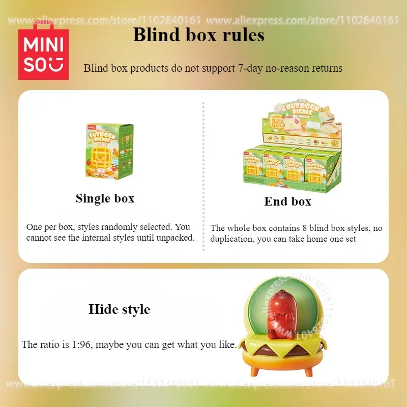 Miniso caixa cega todas as coisas segurando seus rostos saindo para uma série temática de piquenique figura decoração de mesa brinquedo infantil