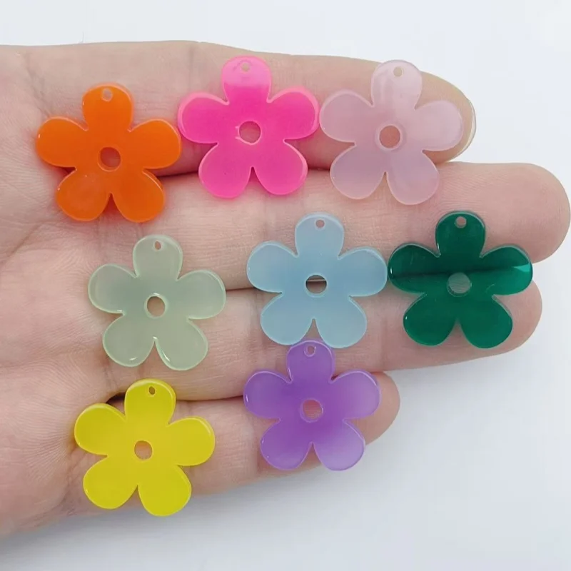 10Pcs Transparent Acrylic Flower Charms Multicolor Five Petal Floral Pendants  DIY Earrings Necklace Keychain Jewelry Making