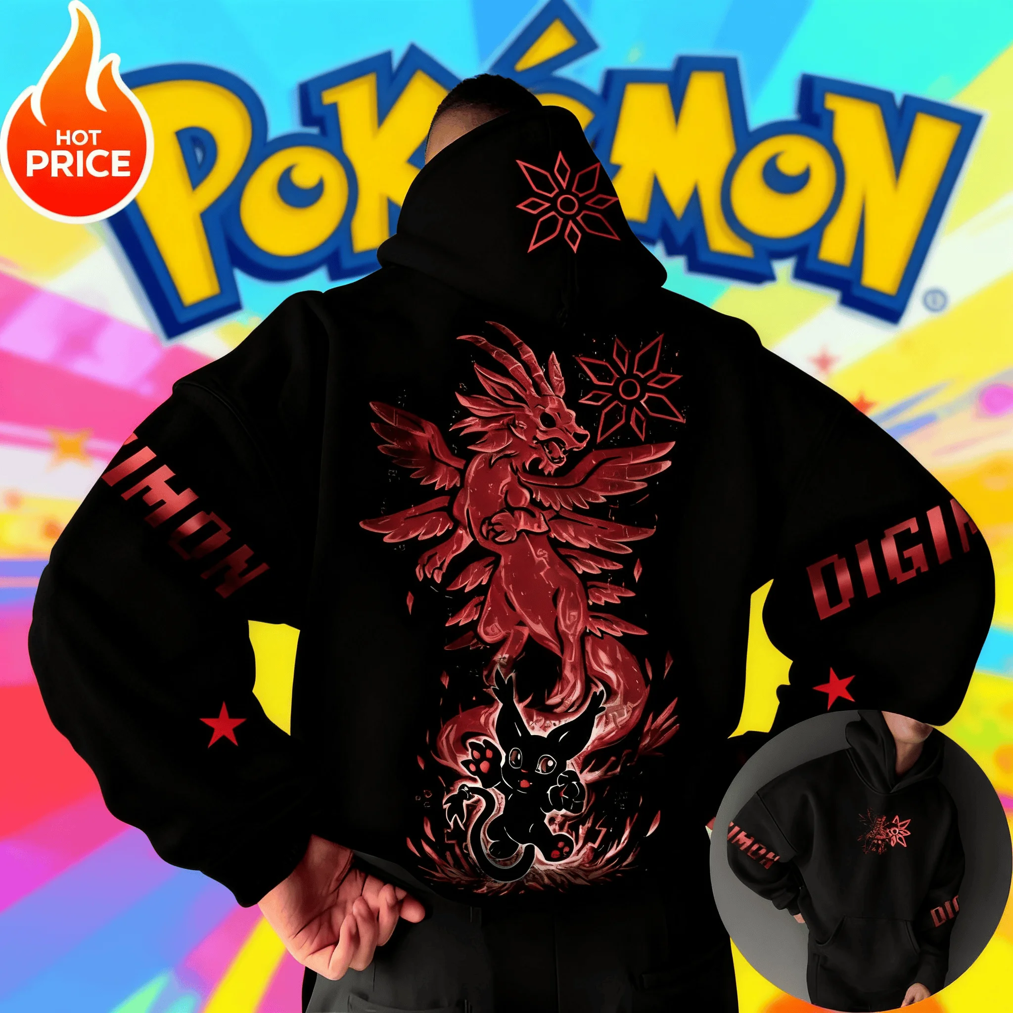 Anime Pok É Mon Black Road Beast Santo Drago Bestia Modello 2025Autunno/Inverno delle nuove donne degli uomini Moda Casual Felpa con cappuccio in puro cotone