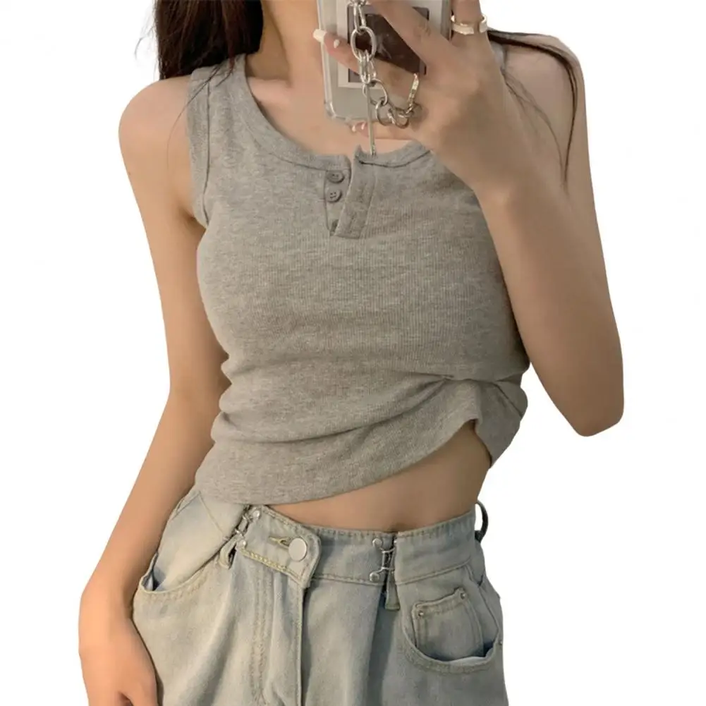 Atasan Tank Top rajut bergaris wanita, Tank Top padat Suspender tanpa lengan elastis Crop Top pakaian kasual Korea musim panas