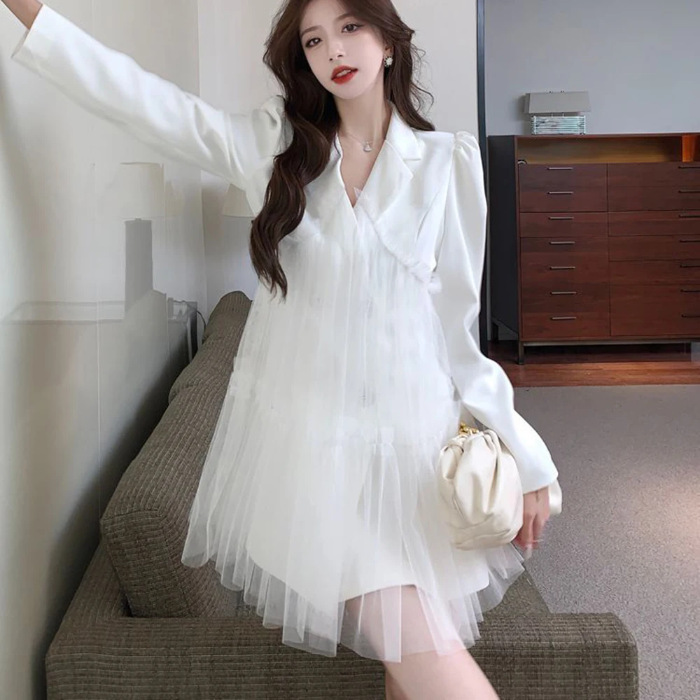 Puur verlangen vet mm mesh pluizige jurk kleine man taille Frans temperament geavanceerde gevoel pak rok dames herfst