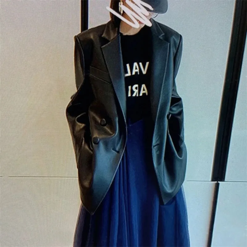 2025 Cappotto da donna in ecopelle allentato casual Design Sense Giacca da donna a maniche lunghe primavera autunno Capispalla in pelle PU femminile retrò