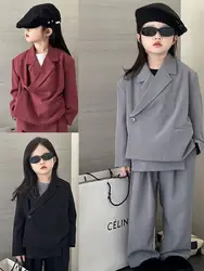Teen Girls Suit Fashion Loose Blazer Pants Two Pieces Casual School Kids Clothes Set 8 10 Years Child Piano Uniform Boys Costume