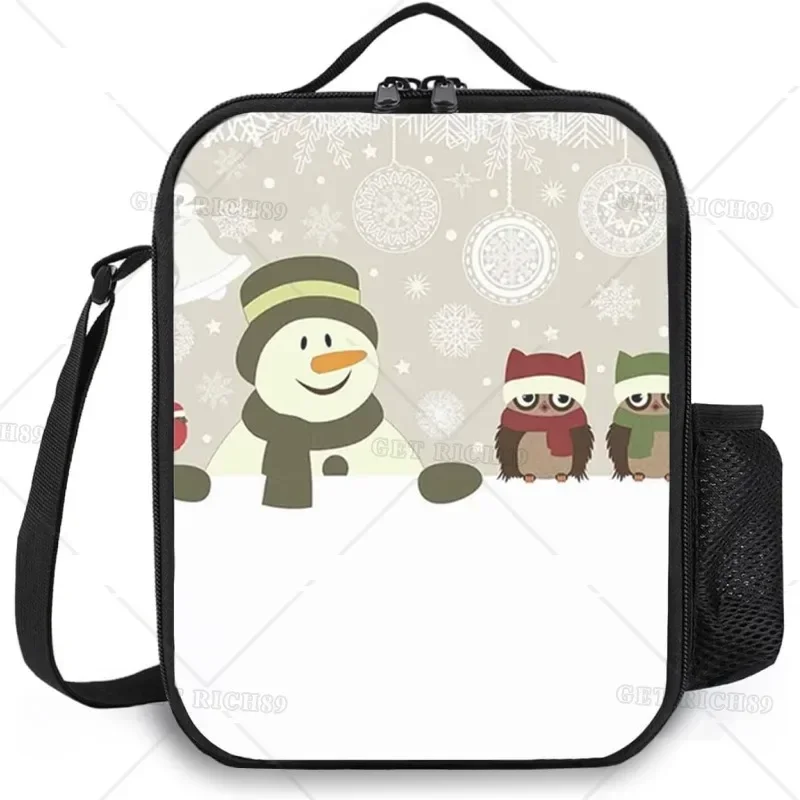 Christmas Reusable Lunch Bags for Women,Snowman Owls,Leakproof Insulated Lunch Box,Zipper Cooler Tote Bag for Work,Picnic