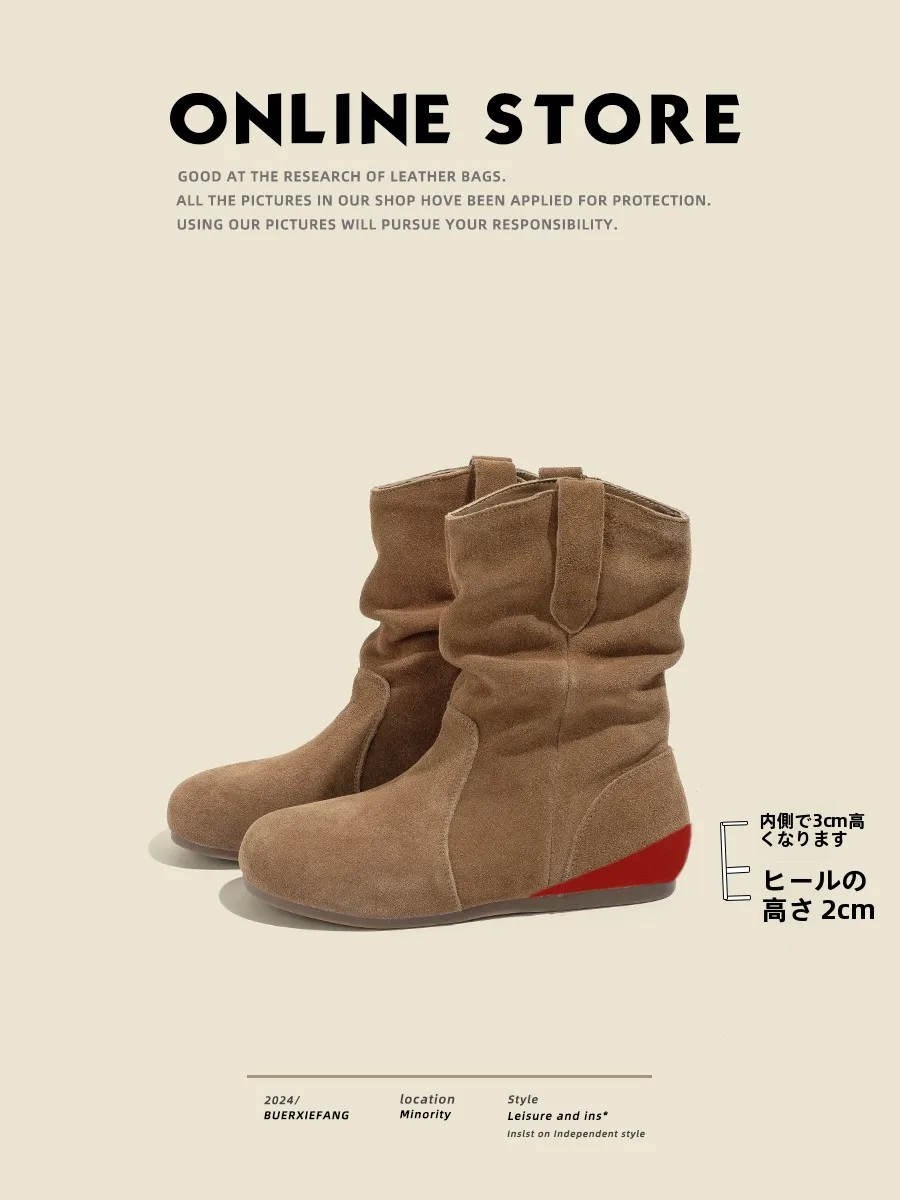 bottes-en-cuir-bottes-ort-pour-femmes-automne-hiver-brit-sle-bleu-chaussons-pliables-bout-rond-talon-plat-bottes-faion